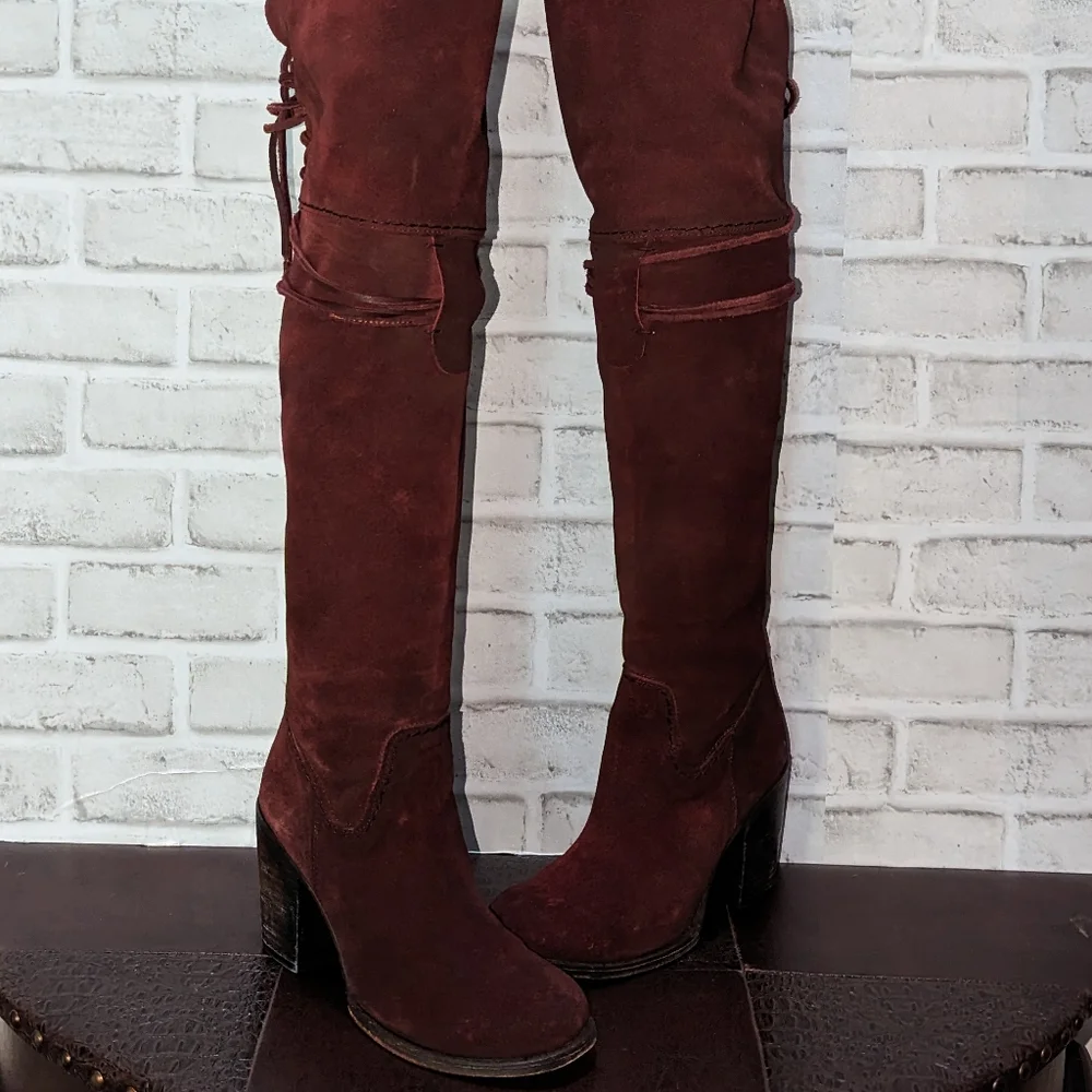 FreeBird Brock Over the Knee Red Vine Suede Boots size 8 - Picture 14 of 15